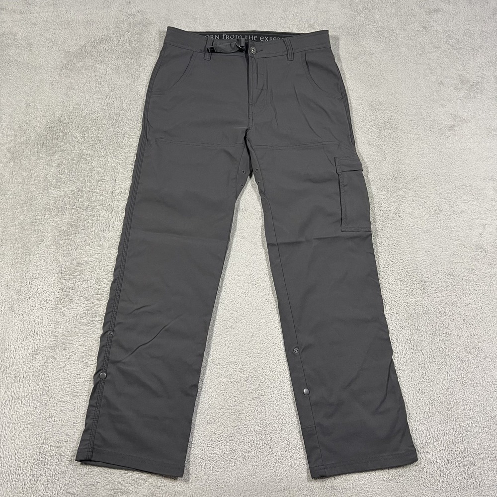 Prana Stretch Zion Pants Mens 30X30 Gray Straight Fit Cargo Roll Up Hiking